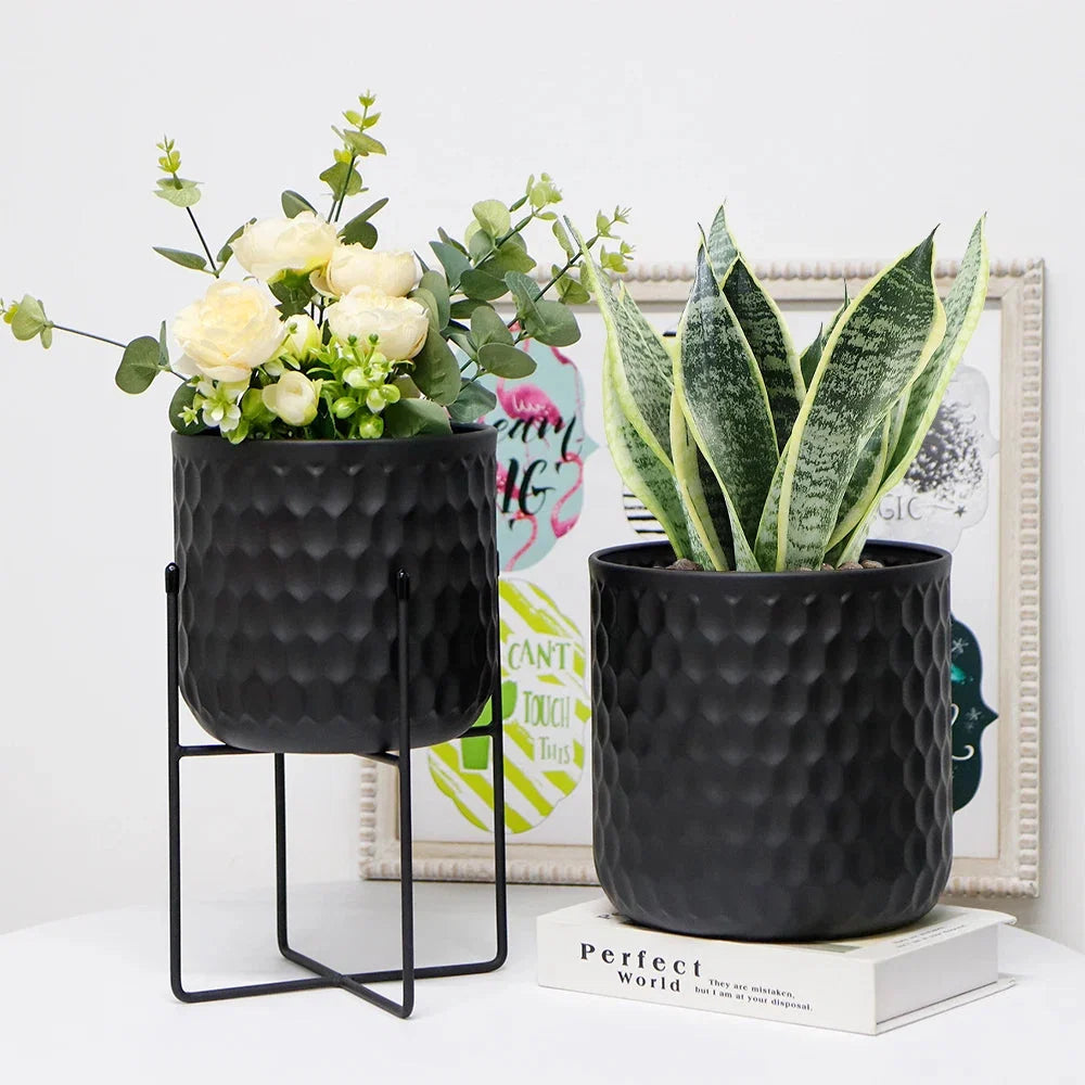 2er Set Metall Pflanzenständer Modern Schwarz Rund – Blumenständer für Blumentöpfe 18x31cm & 20x45cm – Indoor Deko Pflanzenhalter Wohnzimmer & Garten