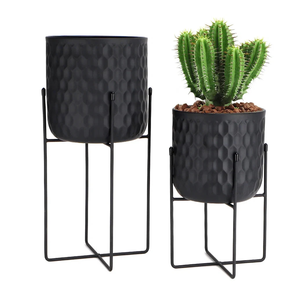 2er Set Metall Pflanzenständer Modern Schwarz Rund – Blumenständer für Blumentöpfe 18x31cm & 20x45cm – Indoor Deko Pflanzenhalter Wohnzimmer & Garten