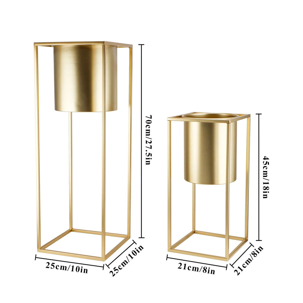 Blumenständer Set 2 Stück Metall Gold – Pflanzständer modern quadratisch für Blumentöpfe 21x45cm & 25x70cm