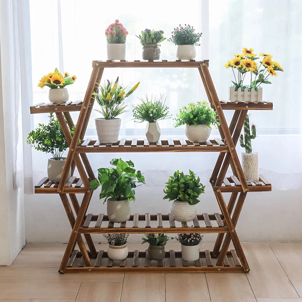 Pflanzenständer aus Massivholz – Multifunktionales Blumenregal aus Kiefernholz – Holz Pflanzenregal für Balkon, Garten & Wohnzimmer – 94x25x106cm