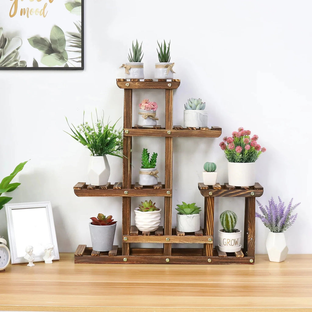 Holz Pflanzenständer mehrstufig 60x61,5cm – Pflanzregal aus Kiefernholz für drinnen & draußen – Multi