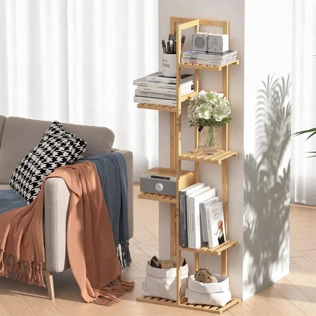 Bambus Pflanzenregal 124cm Hoch – Schwerlast Pflanzentreppe Indoor & Outdoor – Mehrstöckiges Blumenregal Holz für bis zu 50kg