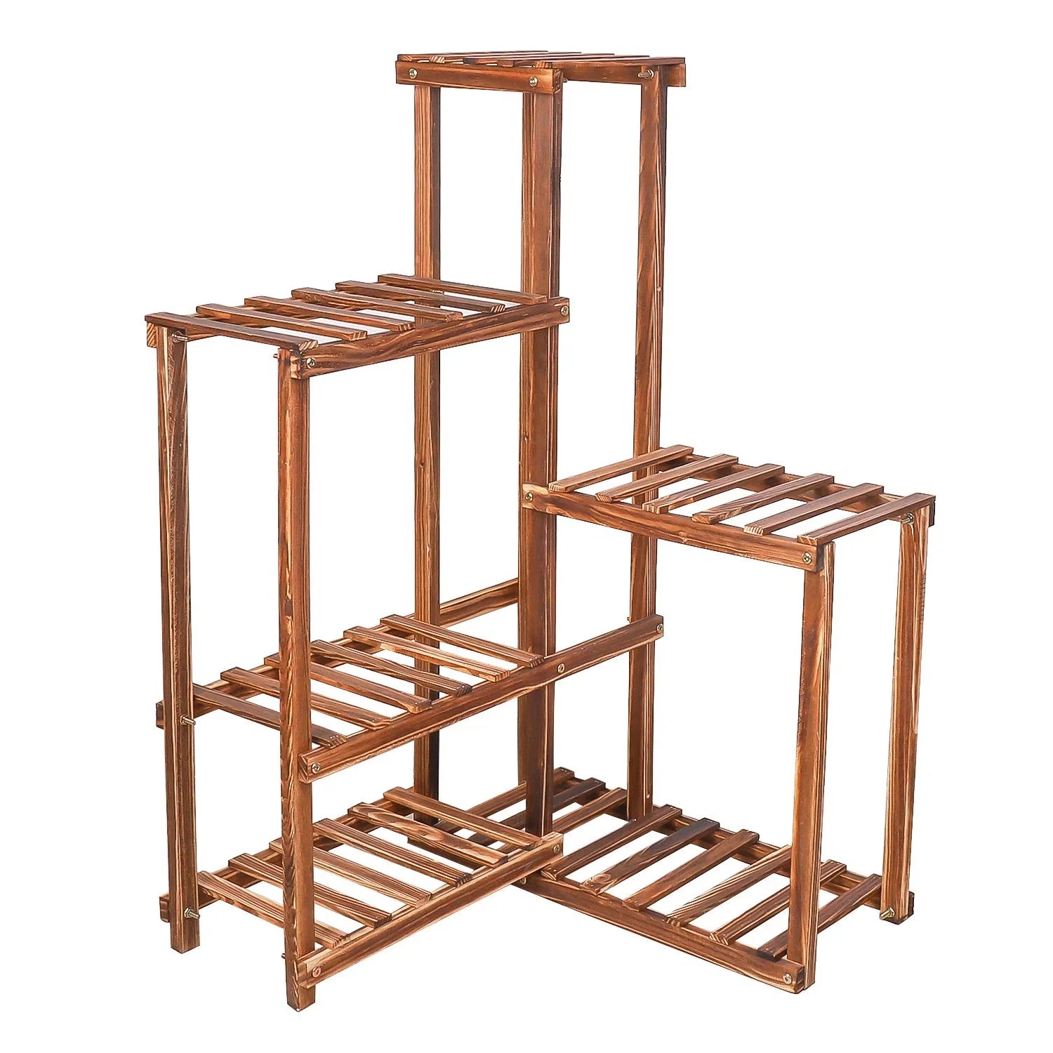 Eckiger Pflanzenständer Holz – Mehrstöckiges Blumenregal 60x60x100cm aus Massivholz Kiefer – Vintage Pflanzenregal für Wohnzimmer, Balkon & Garten