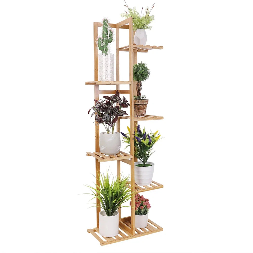 Bambus Pflanzenregal 124cm Hoch – Schwerlast Pflanzentreppe Indoor & Outdoor – Mehrstöckiges Blumenregal Holz für bis zu 50kg