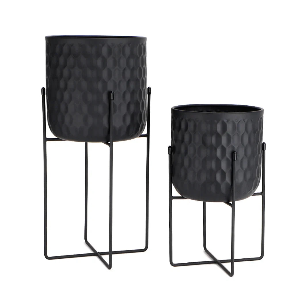 2er Set Metall Pflanzenständer Modern Schwarz Rund – Blumenständer für Blumentöpfe 18x31cm & 20x45cm – Indoor Deko Pflanzenhalter Wohnzimmer & Garten