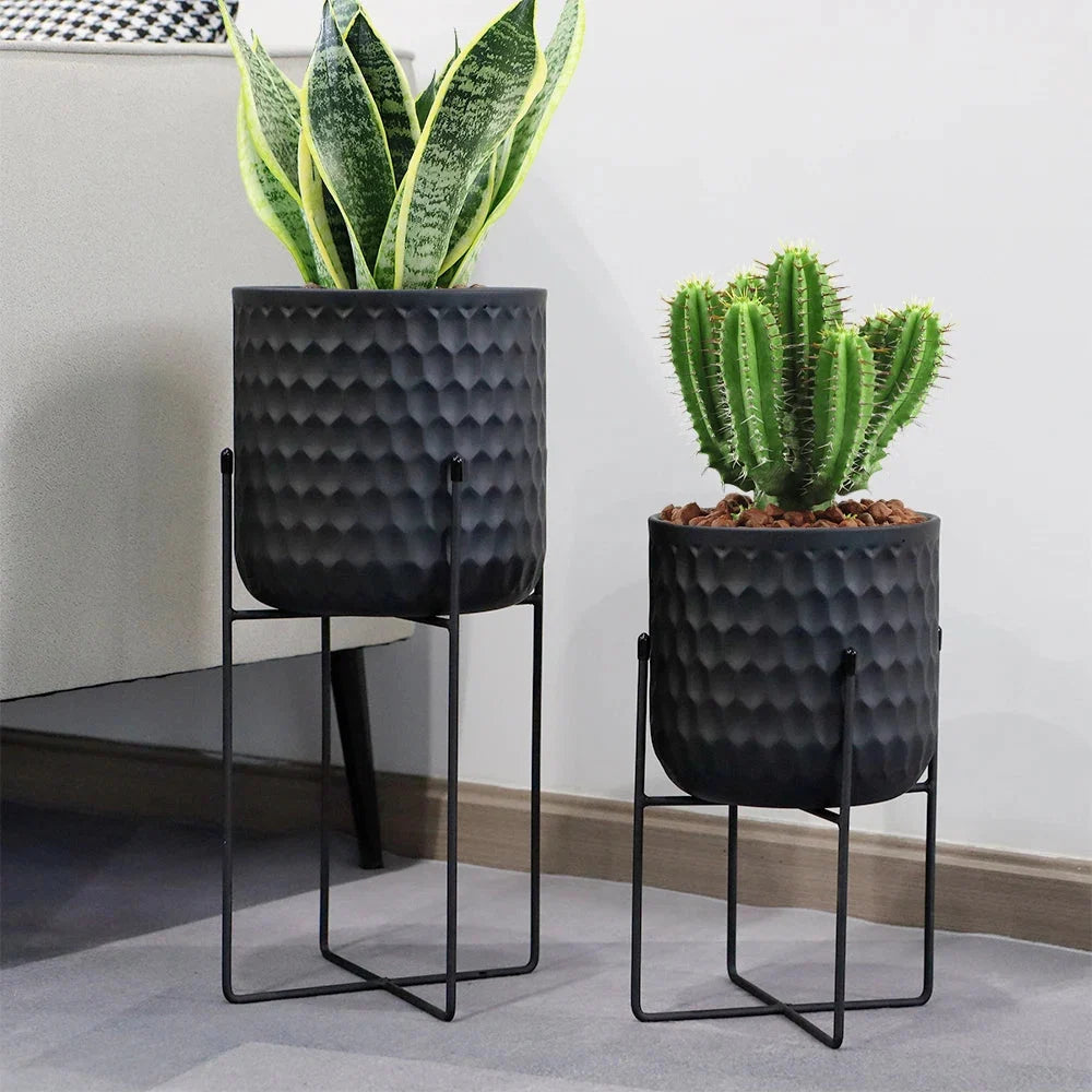 2er Set Metall Pflanzenständer Modern Schwarz Rund – Blumenständer für Blumentöpfe 18x31cm & 20x45cm – Indoor Deko Pflanzenhalter Wohnzimmer & Garten