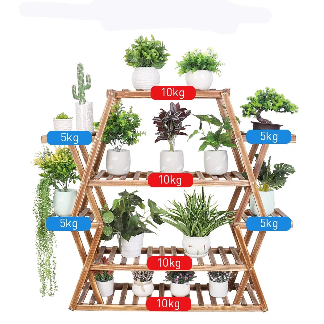 Pflanzenständer aus Massivholz – Multifunktionales Blumenregal aus Kiefernholz – Holz Pflanzenregal für Balkon, Garten & Wohnzimmer – 94x25x106cm