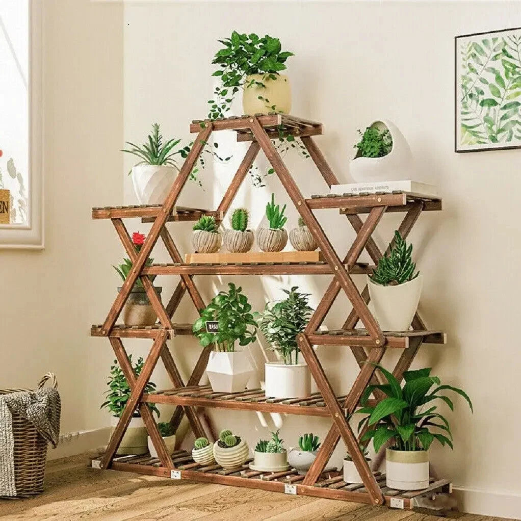 Pflanzenständer aus Massivholz – Multifunktionales Blumenregal aus Kiefernholz – Holz Pflanzenregal für Balkon, Garten & Wohnzimmer – 94x25x106cm