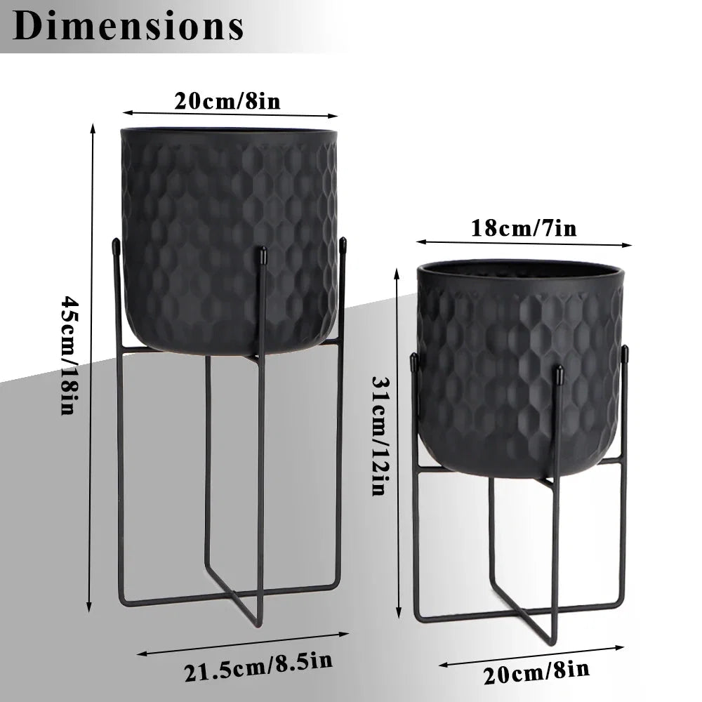 2er Set Metall Pflanzenständer Modern Schwarz Rund – Blumenständer für Blumentöpfe 18x31cm & 20x45cm – Indoor Deko Pflanzenhalter Wohnzimmer & Garten
