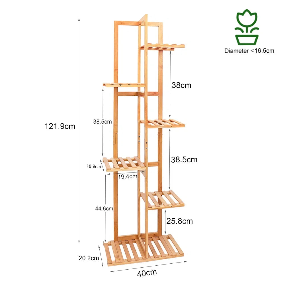 Bambus Pflanzenregal 124cm Hoch – Schwerlast Pflanzentreppe Indoor & Outdoor – Mehrstöckiges Blumenregal Holz für bis zu 50kg