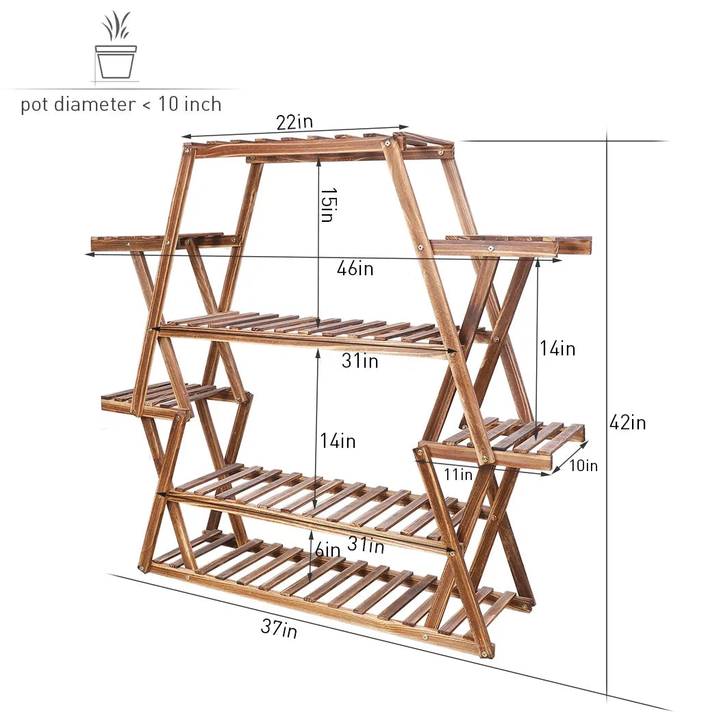 Pflanzenständer aus Massivholz – Multifunktionales Blumenregal aus Kiefernholz – Holz Pflanzenregal für Balkon, Garten & Wohnzimmer – 94x25x106cm