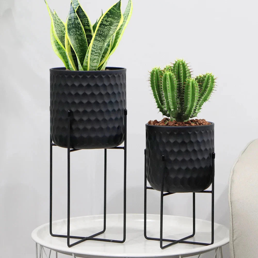 2er Set Metall Pflanzenständer Modern Schwarz Rund – Blumenständer für Blumentöpfe 18x31cm & 20x45cm – Indoor Deko Pflanzenhalter Wohnzimmer & Garten