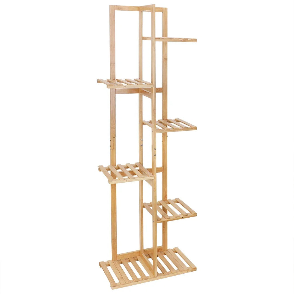 Bambus Pflanzenregal 124cm Hoch – Schwerlast Pflanzentreppe Indoor & Outdoor – Mehrstöckiges Blumenregal Holz für bis zu 50kg