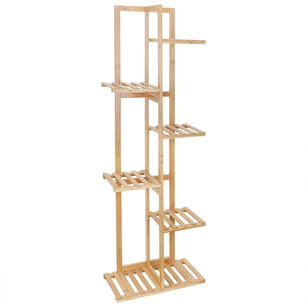 Bambus Pflanzenregal 124cm Hoch – Schwerlast Pflanzentreppe Indoor & Outdoor – Mehrstöckiges Blumenregal Holz für bis zu 50kg