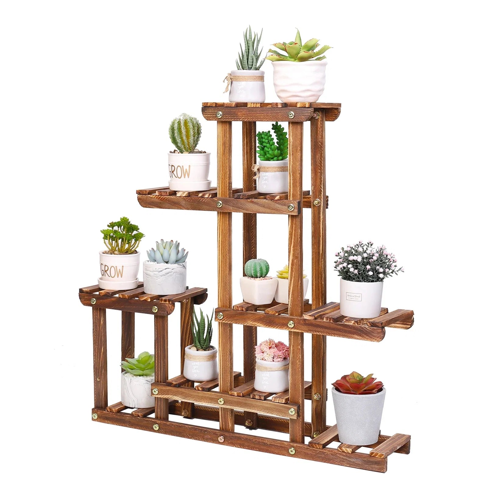 Holz Pflanzenständer mehrstufig 60x61,5cm – Pflanzregal aus Kiefernholz für drinnen & draußen – Multi