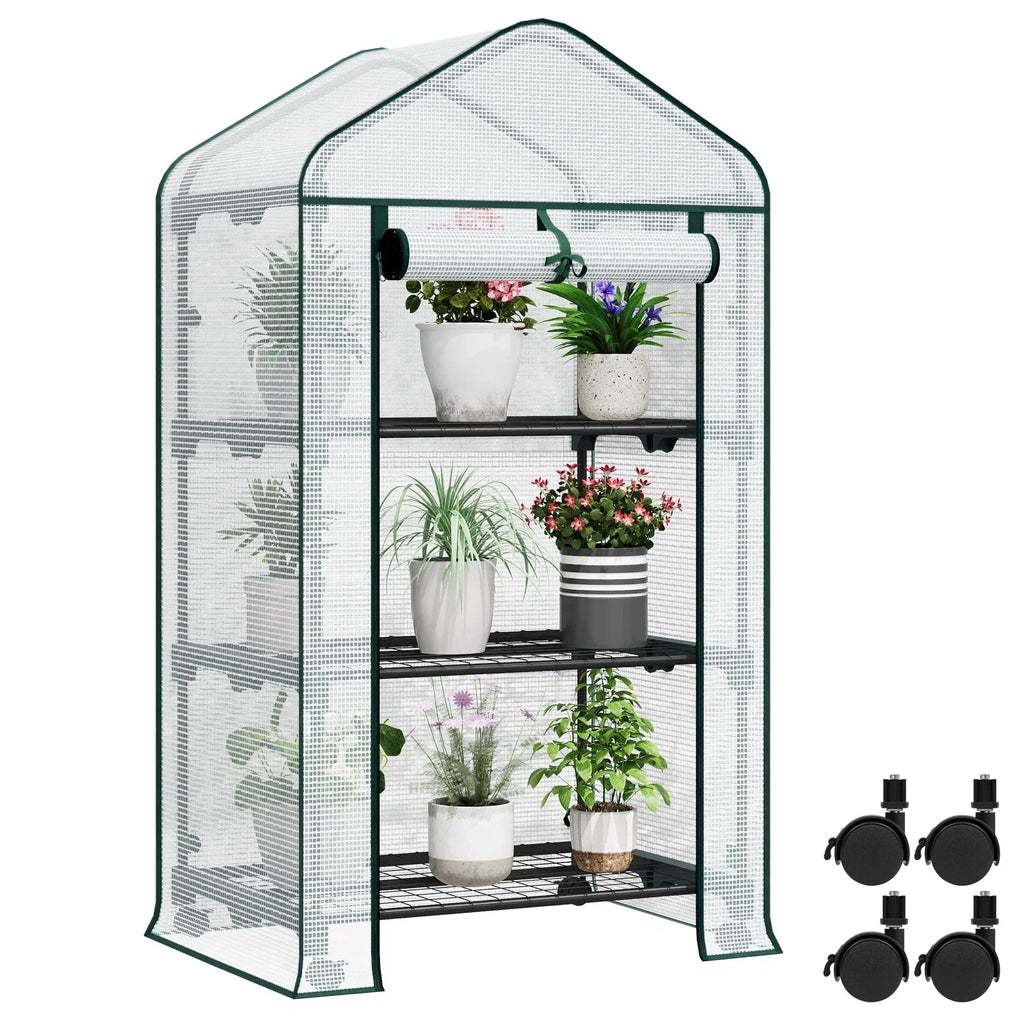 Gewächshaus mit Rollen & 3 Ablagen – kleines Tomatenhaus Outdoor 130/163cm – Garten Frühbeet mit PE