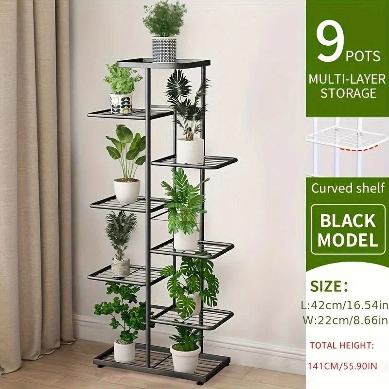 Pflanzenregal Metall schwarz mit 6/7/8 Ebenen – Blumenständer Eisen Pflanzständer für drinnen & draußen