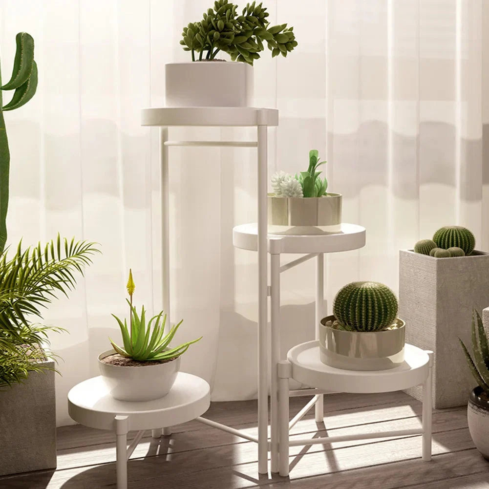 Faltbarer Eckiger Pflanzenständer Metall – 3/4 – stöckiges Blumenregal für Indoor & Outdoor – Klappbares Pflanzenregal für Balkon, Terrasse & Garten