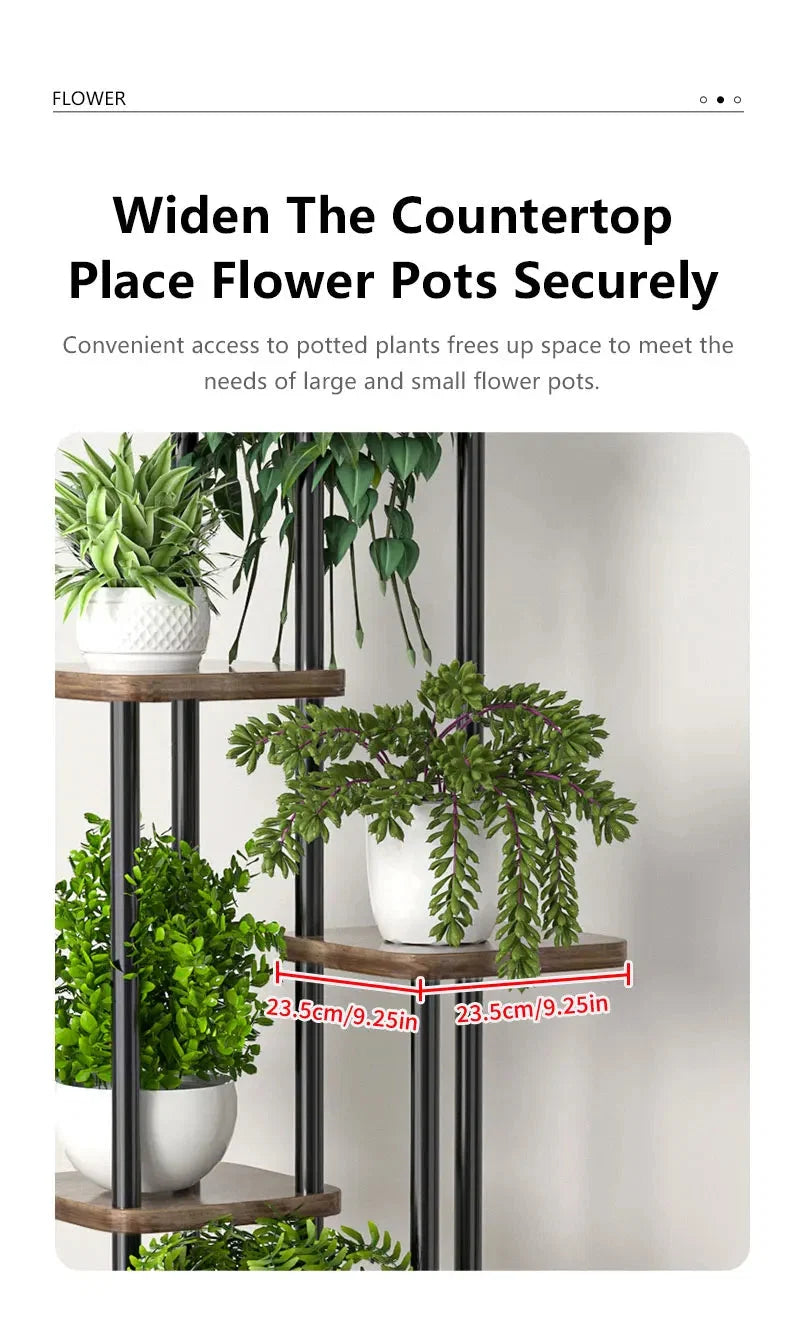 Pflanzenregal Metall schwarz mit 6/7/8 Ebenen – Blumenständer Eisen Pflanzständer für drinnen & draußen