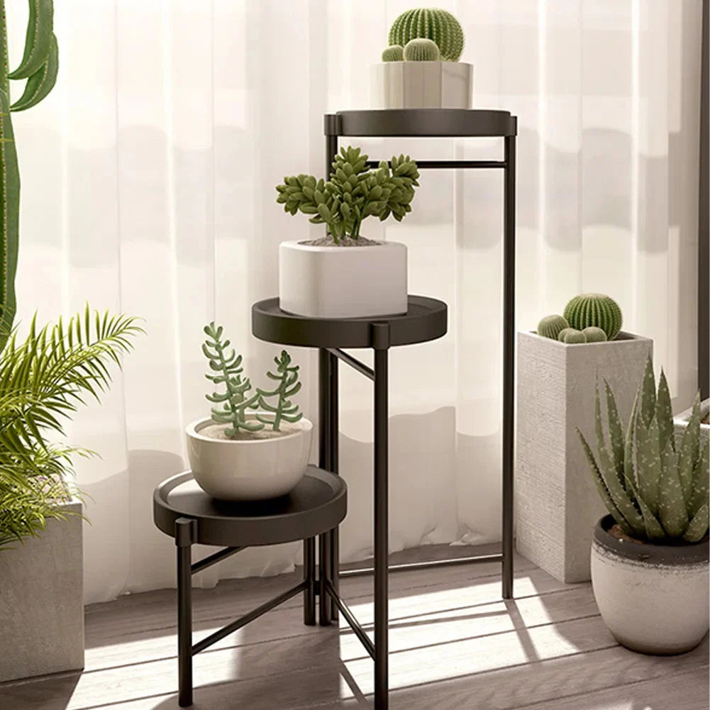 Faltbarer Eckiger Pflanzenständer Metall – 3/4 – stöckiges Blumenregal für Indoor & Outdoor – Klappbares Pflanzenregal für Balkon, Terrasse & Garten