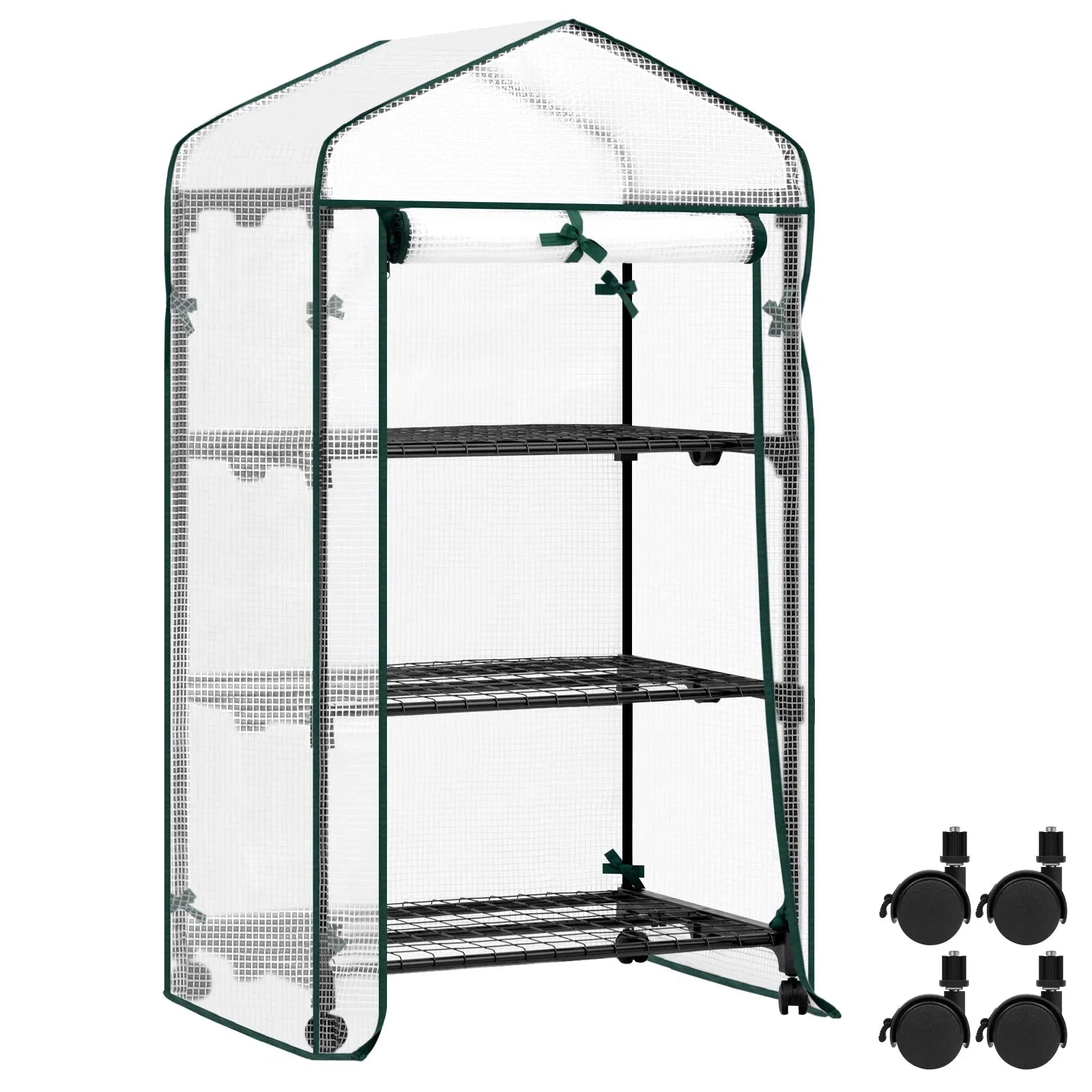 Gewächshaus mit Rollen & 3 Ablagen – kleines Tomatenhaus Outdoor 130/163cm – Garten Frühbeet mit PE