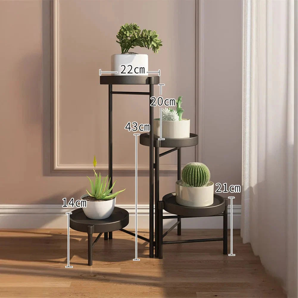 Faltbarer Eckiger Pflanzenständer Metall – 3/4 – stöckiges Blumenregal für Indoor & Outdoor – Klappbares Pflanzenregal für Balkon, Terrasse & Garten