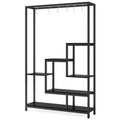 Pflanzenregal 5 Stufen Indoor 180cm Metall Pflanzenständer mit 10 Haken – großes Blumenregal Holz – Metall Kombi für Wohnzimmer, Balkon & Garten
