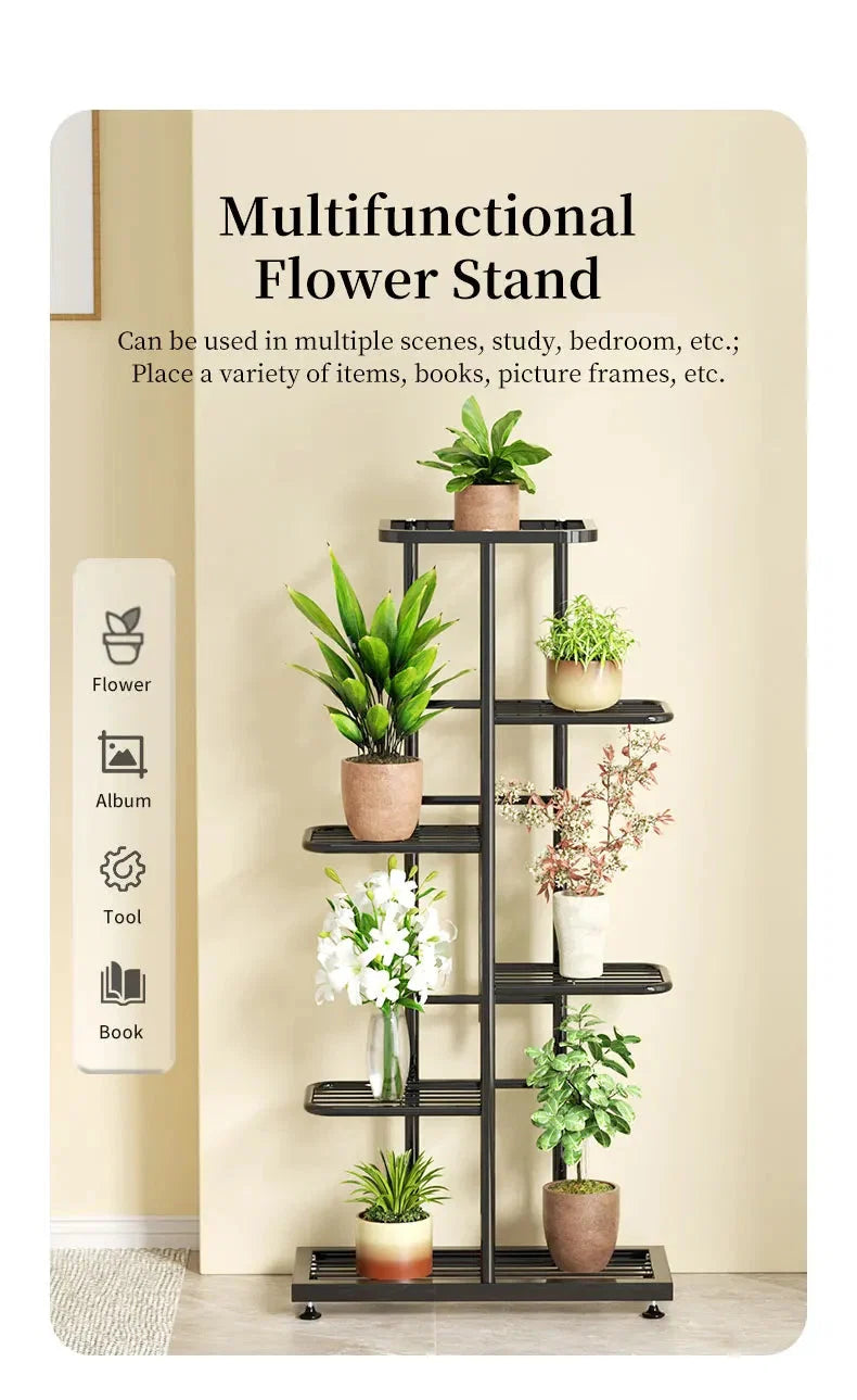 Pflanzenregal Metall schwarz mit 6/7/8 Ebenen – Blumenständer Eisen Pflanzständer für drinnen & draußen
