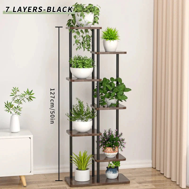 Pflanzenregal Metall schwarz mit 6/7/8 Ebenen – Blumenständer Eisen Pflanzständer für drinnen & draußen