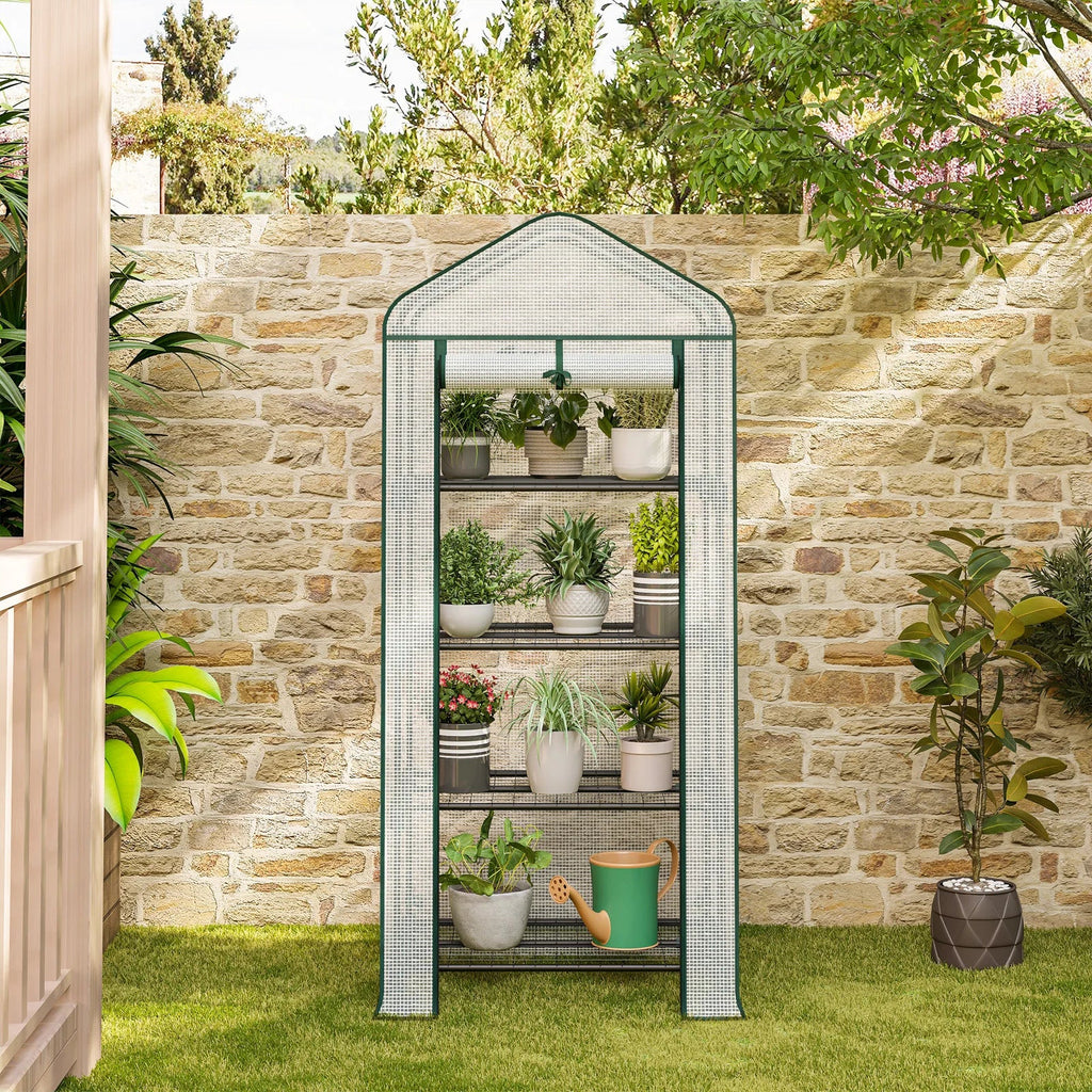 Gewächshaus mit Rollen & 3 Ablagen – kleines Tomatenhaus Outdoor 130/163cm – Garten Frühbeet mit PE