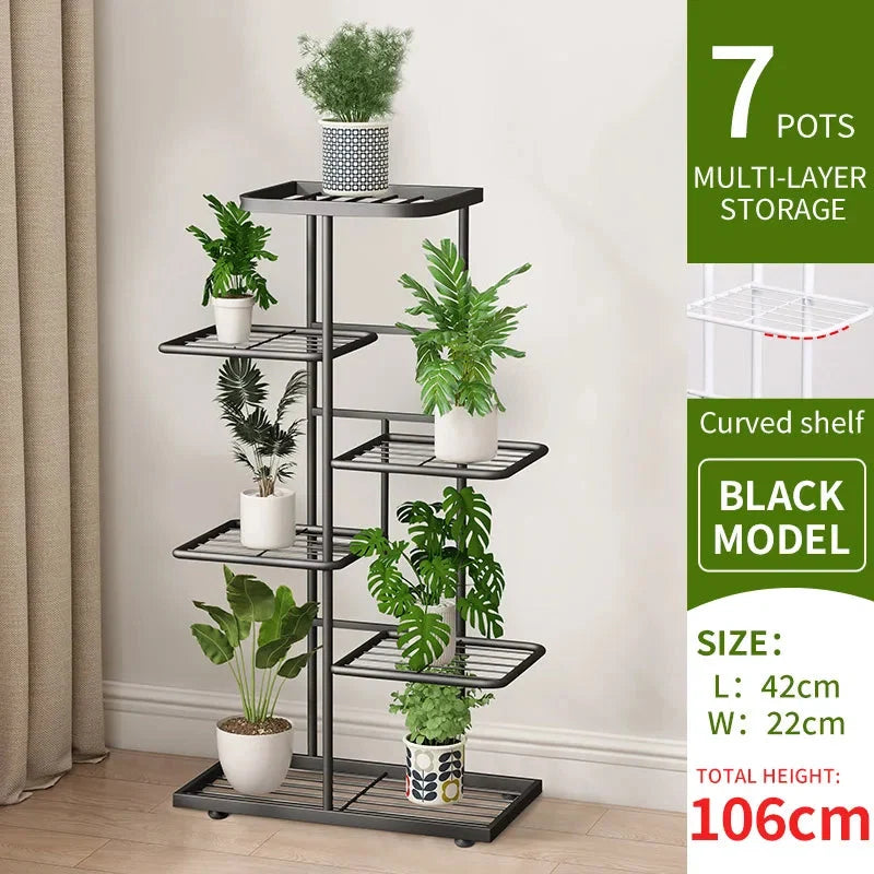 Pflanzenregal Metall schwarz mit 6/7/8 Ebenen – Blumenständer Eisen Pflanzständer für drinnen & draußen