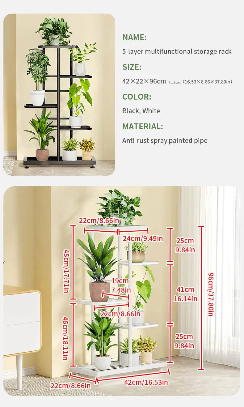Pflanzenregal Metall schwarz mit 6/7/8 Ebenen – Blumenständer Eisen Pflanzständer für drinnen & draußen