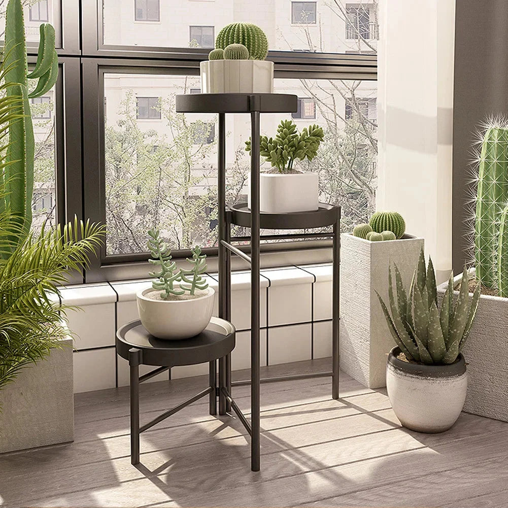 Faltbarer Eckiger Pflanzenständer Metall – 3/4 – stöckiges Blumenregal für Indoor & Outdoor – Klappbares Pflanzenregal für Balkon, Terrasse & Garten