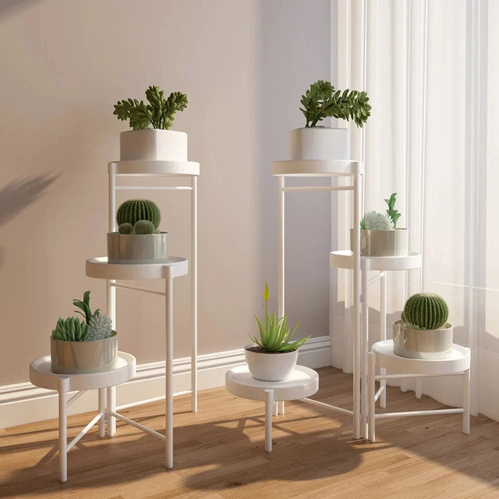 Faltbarer Eckiger Pflanzenständer Metall – 3/4 – stöckiges Blumenregal für Indoor & Outdoor – Klappbares Pflanzenregal für Balkon, Terrasse & Garten