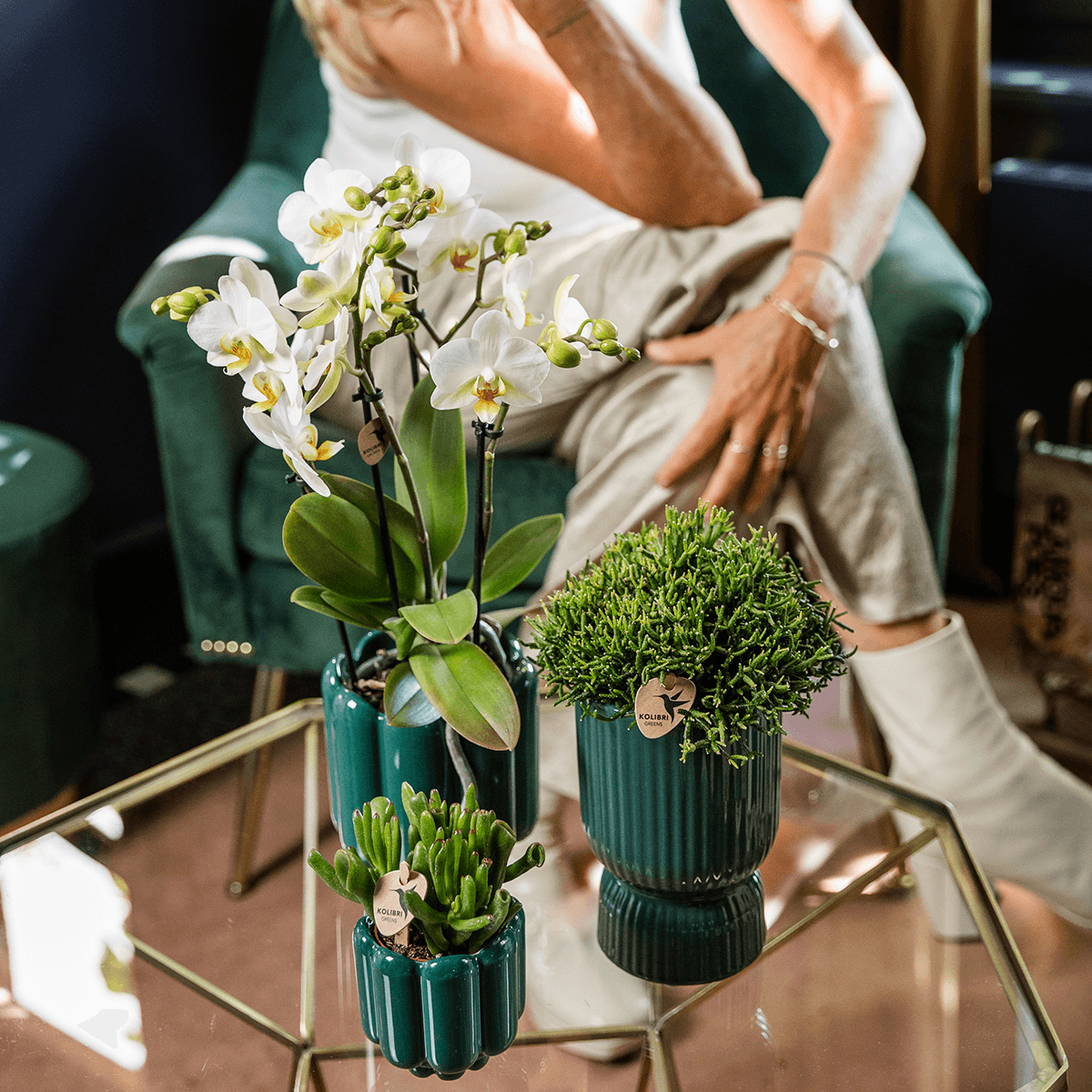 Ziertopf Diabolo – Grün – Ø9cm – Keramiktopf mit Rillenstruktur & abgerundetem Fuß – Blumentopf für Orchideen & Zimmerpflanzen – Plant