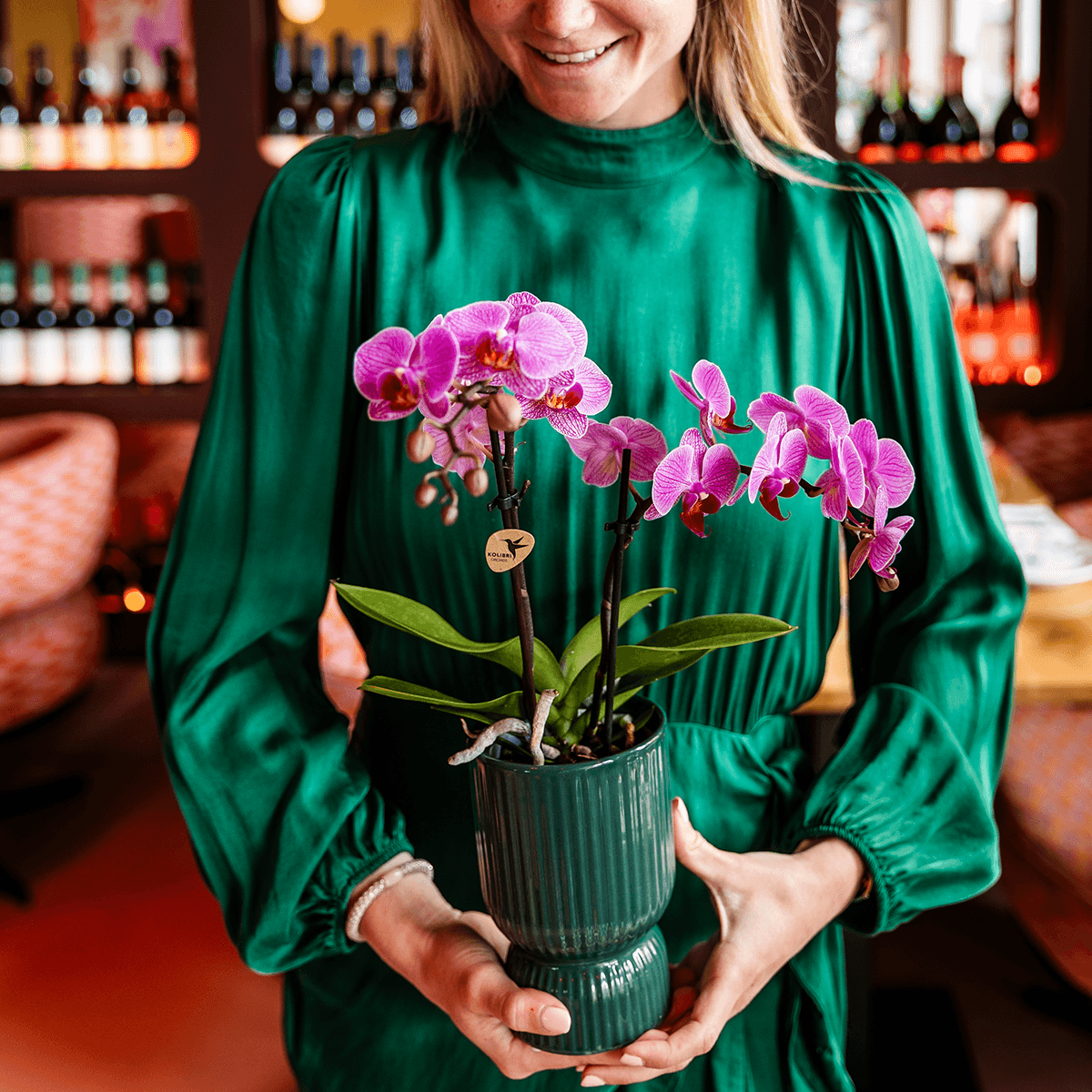 Ziertopf Diabolo – Grün – Ø9cm – Keramiktopf mit Rillenstruktur & abgerundetem Fuß – Blumentopf für Orchideen & Zimmerpflanzen – Plant