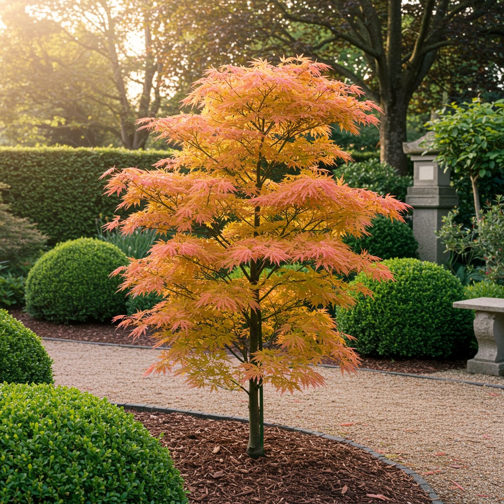Japanischer Ahorn – Acer palmatum Katsura – 2 Pflanzen – Orange Herbstfärbung – je ca. 70cm hoch – im 19cm Topf – Balkonpflanze & Zierbaum – Plant