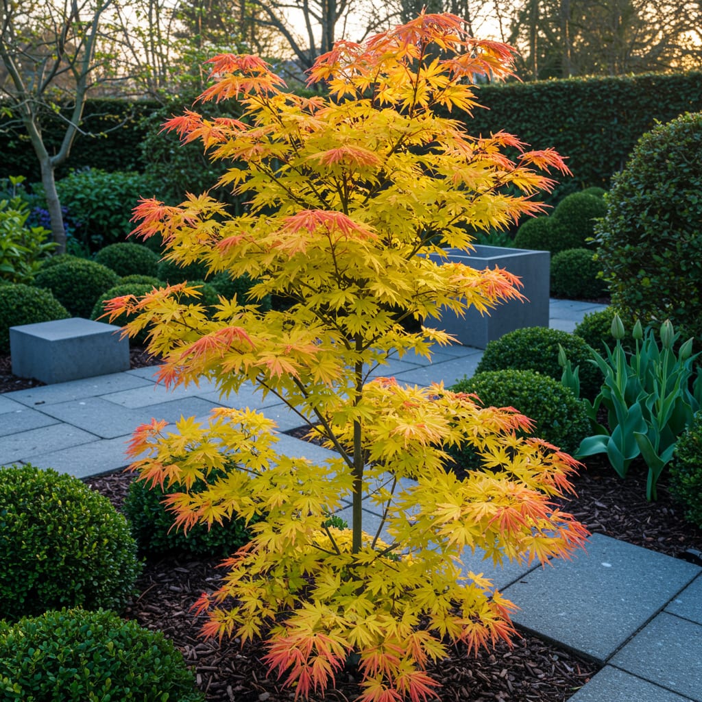 Japanischer Ahorn – Acer palmatum 'Orange Dream' – 2 Pflanzen – ca. 70cm hoch – Ø19cm – orangefarbenes, fein gefiedertes Laub – Balkon – Plant