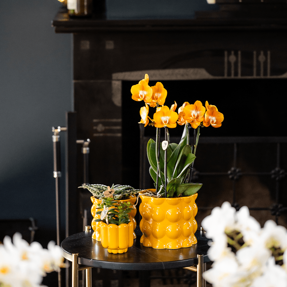 Übertopf Cotton Shine gelb Ø12cm – Blumentopf mit Blasenrelief – hochglänzender Retro – Übertopf im 70er – Design – Pot