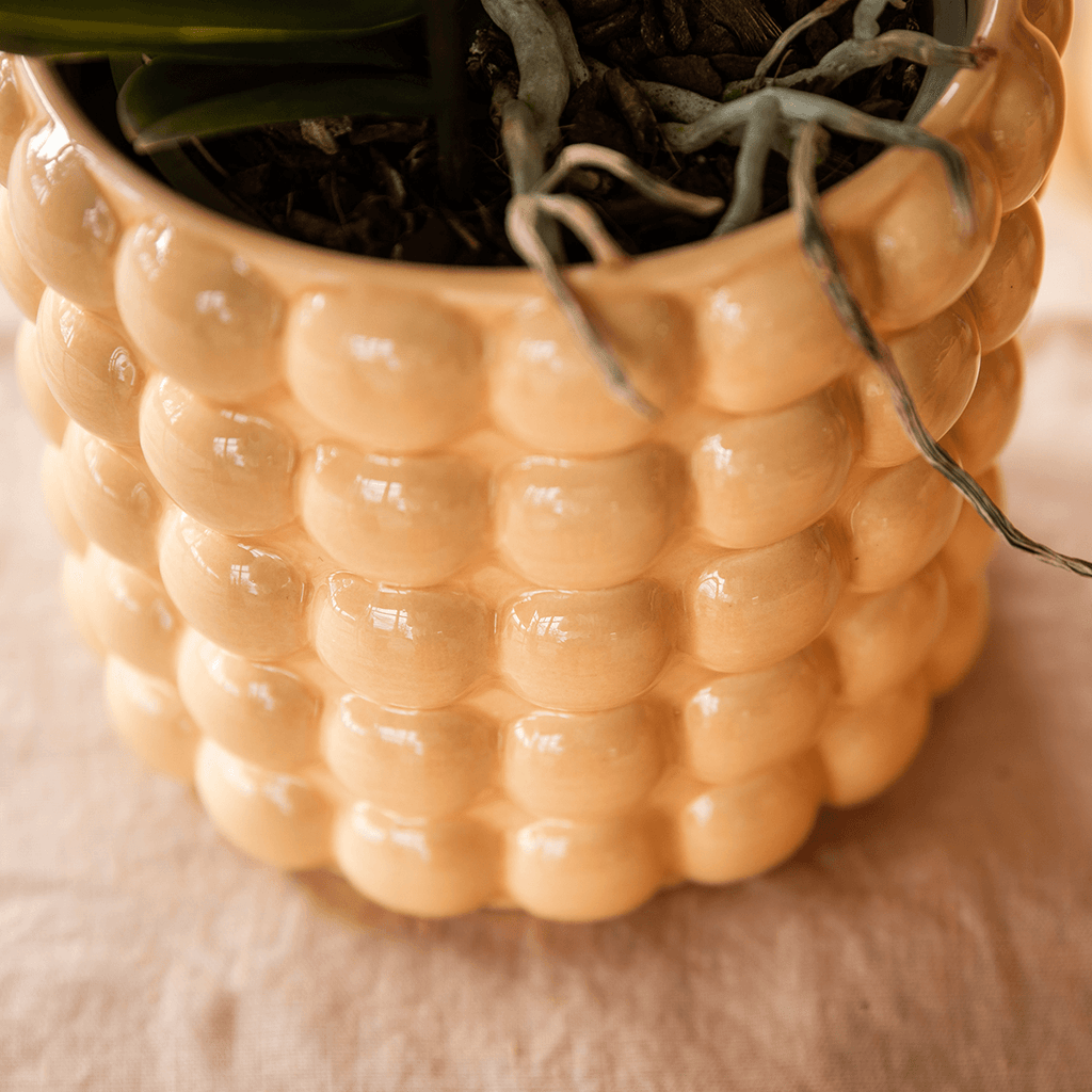 Ziertopf Poppy – Peach – Ø9cm – Moderner Keramik Blumentopf in glänzendem Pfirsichton – Stilvoller Übertopf für Zimmerpflanzen, Sukkulenten & Orchideen – Plant