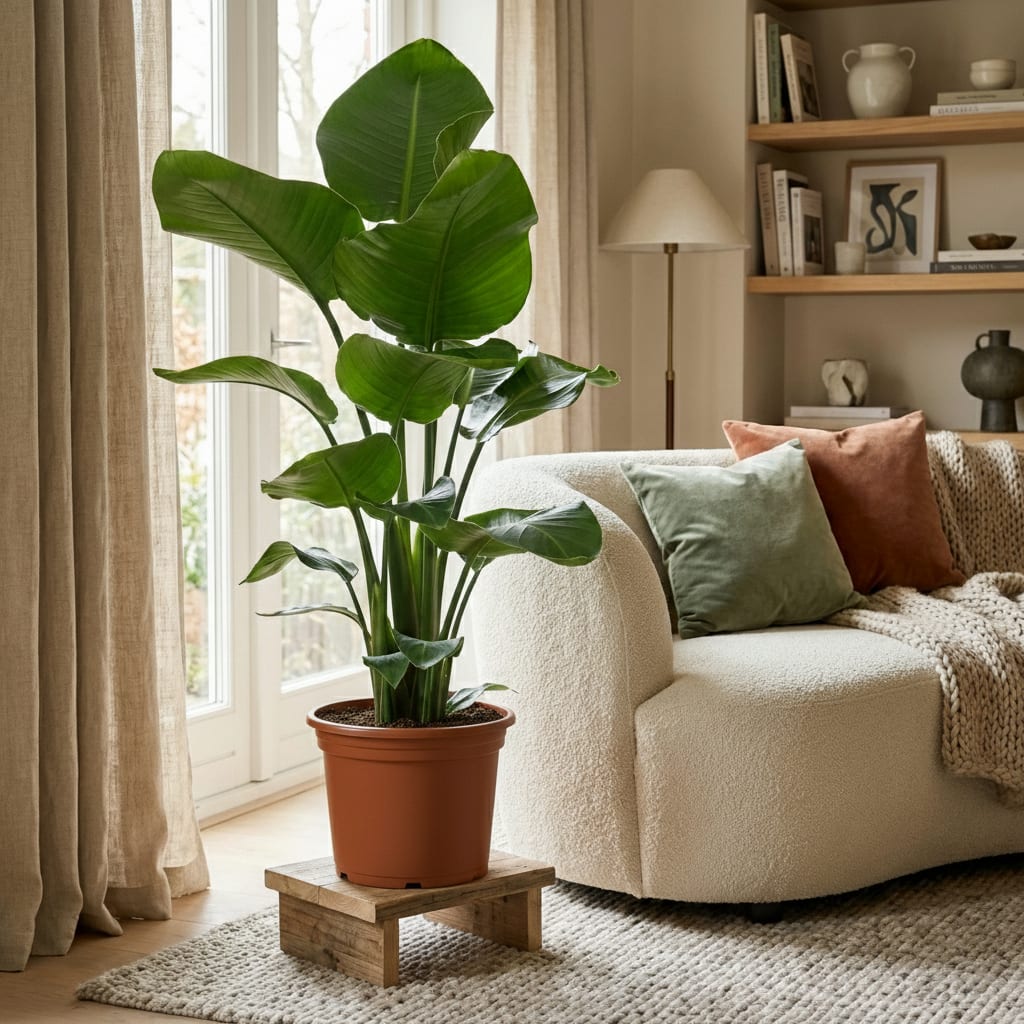 Strelitzia Nicolai Paradiesvogelblume Zimmerpflanze 80-90cm Ø19cm Pflegeleichte Großblattpflanze für Wohnzimmer Büro & Wintergarten – Plant