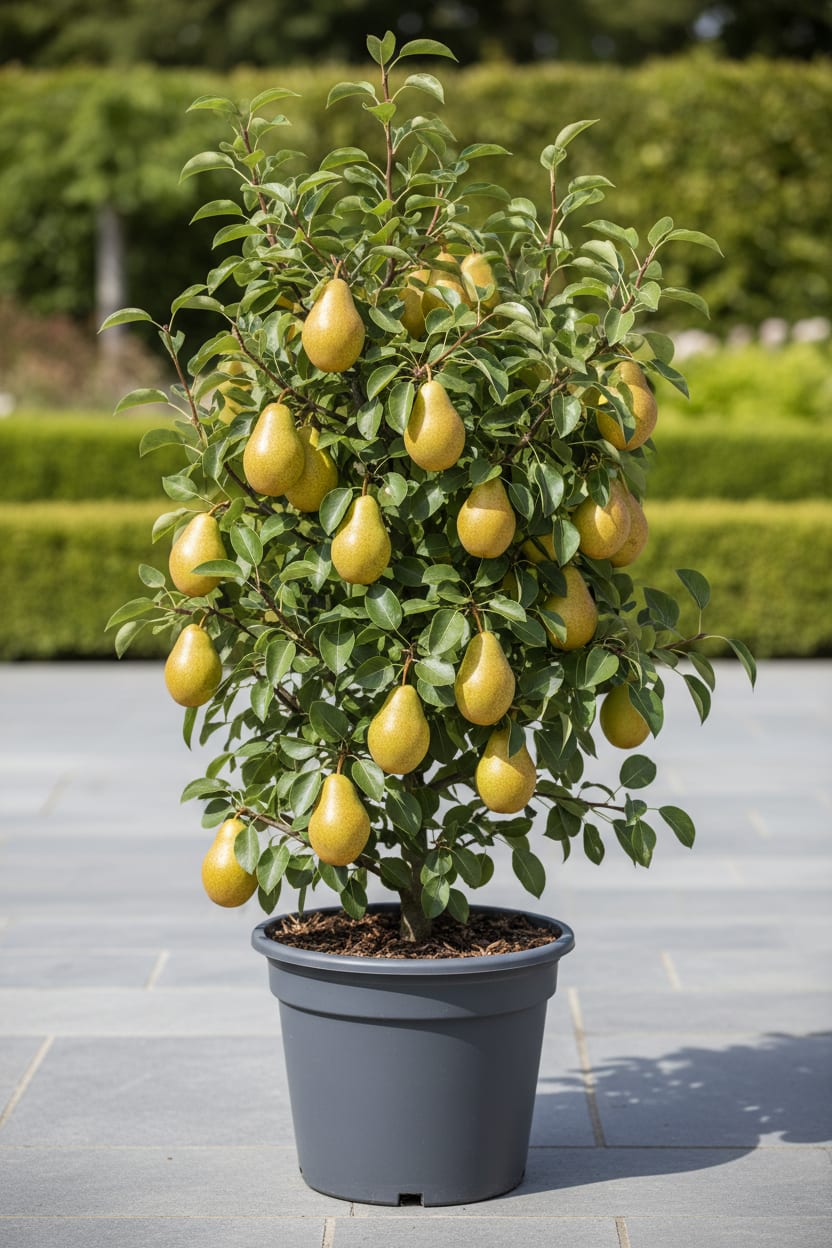 Birnbaum Pyrus communis Conference – Gelbe Birne – Obstbaum – Höhe ca. 90cm – 21cm – Ertragreiche, pflegeleichte Obstpflanze für Garten & Terrasse – Plant