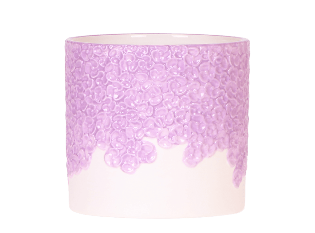 Ziertopf Bloom Lila – Blumentopf Ø12cm – Eleganter Übertopf mit Blütenstruktur – Design Pflanztopf in Violett für Zimmerpflanzen Kräuter & Deko – Pot