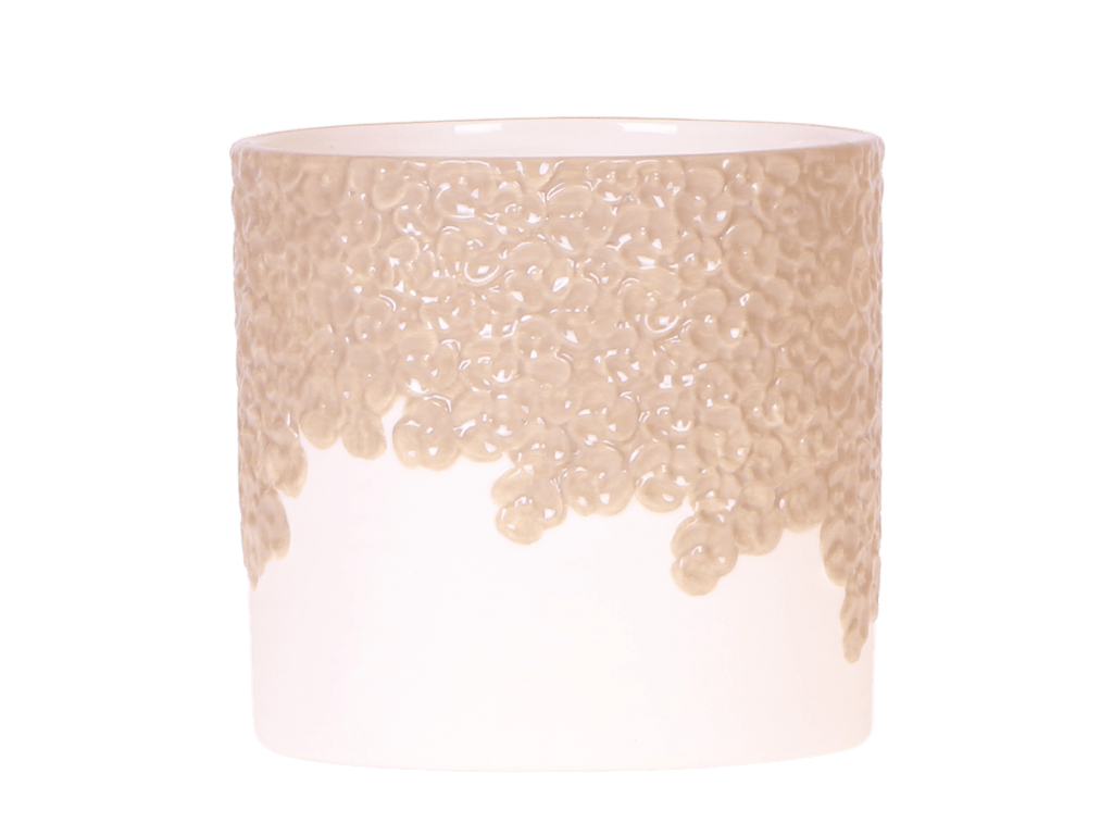 Ziertopf Bloom Sand – Dekorativer Blumentopf Ø12cm – Natürlicher Übertopf mit Blütenstruktur – Design Pflanztopf für Zimmerpflanzen Kräuter & Deko – Pot