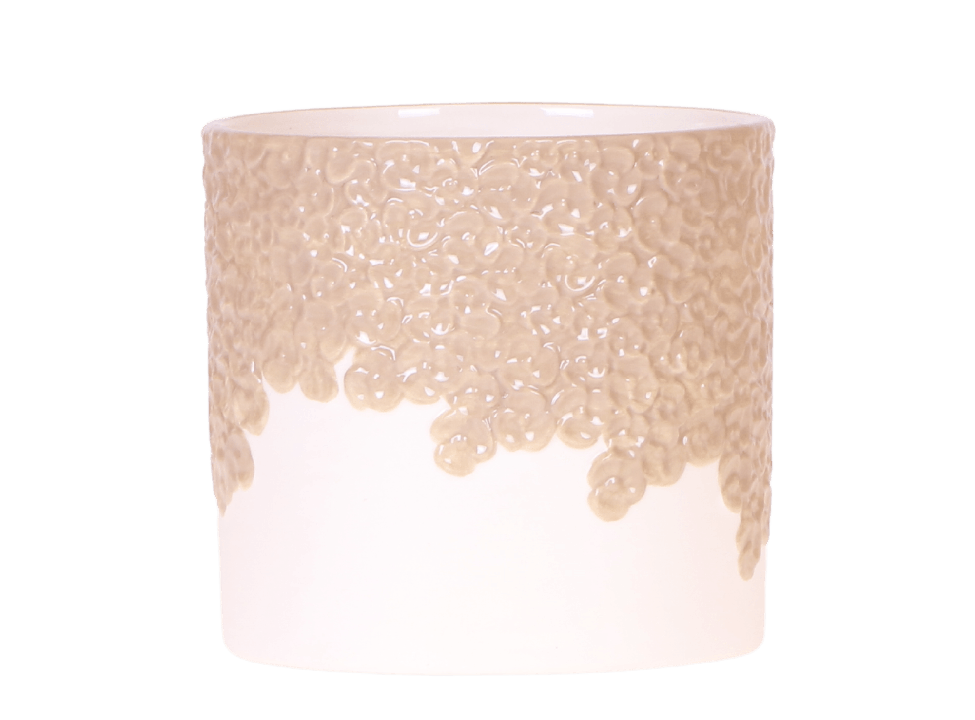 Ziertopf Bloom Sand – Dekorativer Blumentopf Ø12cm – Natürlicher Übertopf mit Blütenstruktur – Design Pflanztopf für Zimmerpflanzen Kräuter & Deko – Pot