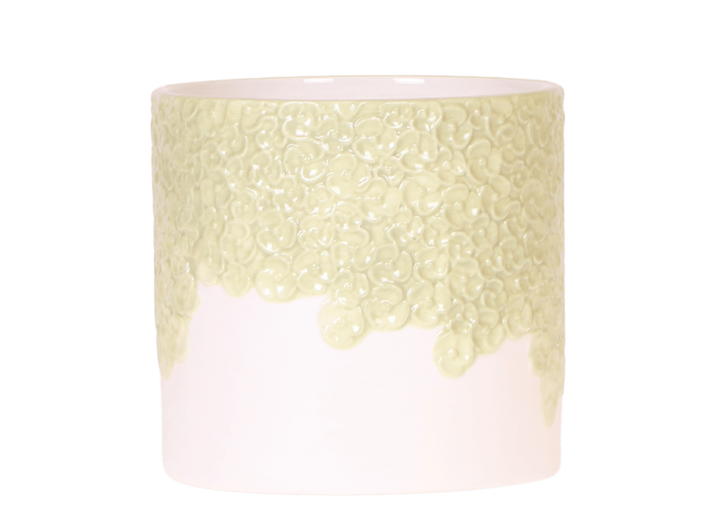 Ziertopf Bloom Green – Dekorativer Blumentopf Ø12cm – Übertopf mit Blütenstruktur – Design Pflanztopf in Grün für Zimmerpflanzen Kräuter & Deko – Pot
