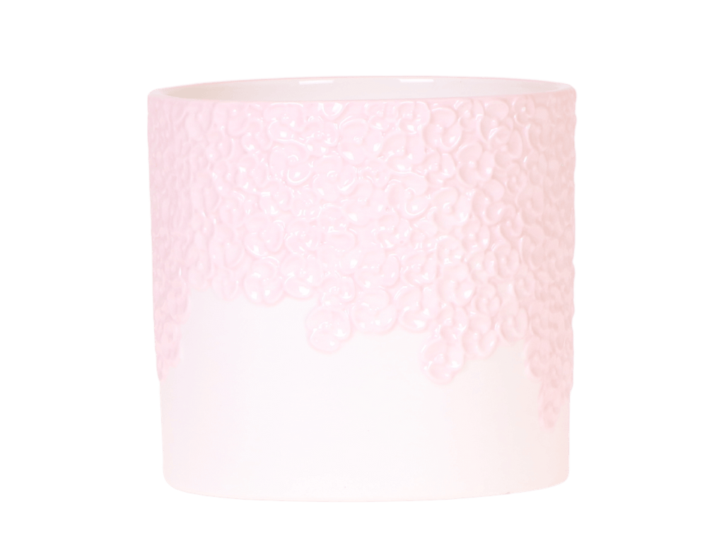 Ziertopf Bloom Pink – Blumentopf Ø12cm – Romantischer Übertopf mit Blütenstruktur – Design Pflanztopf für Zimmerpflanzen Sukkulenten & Deko