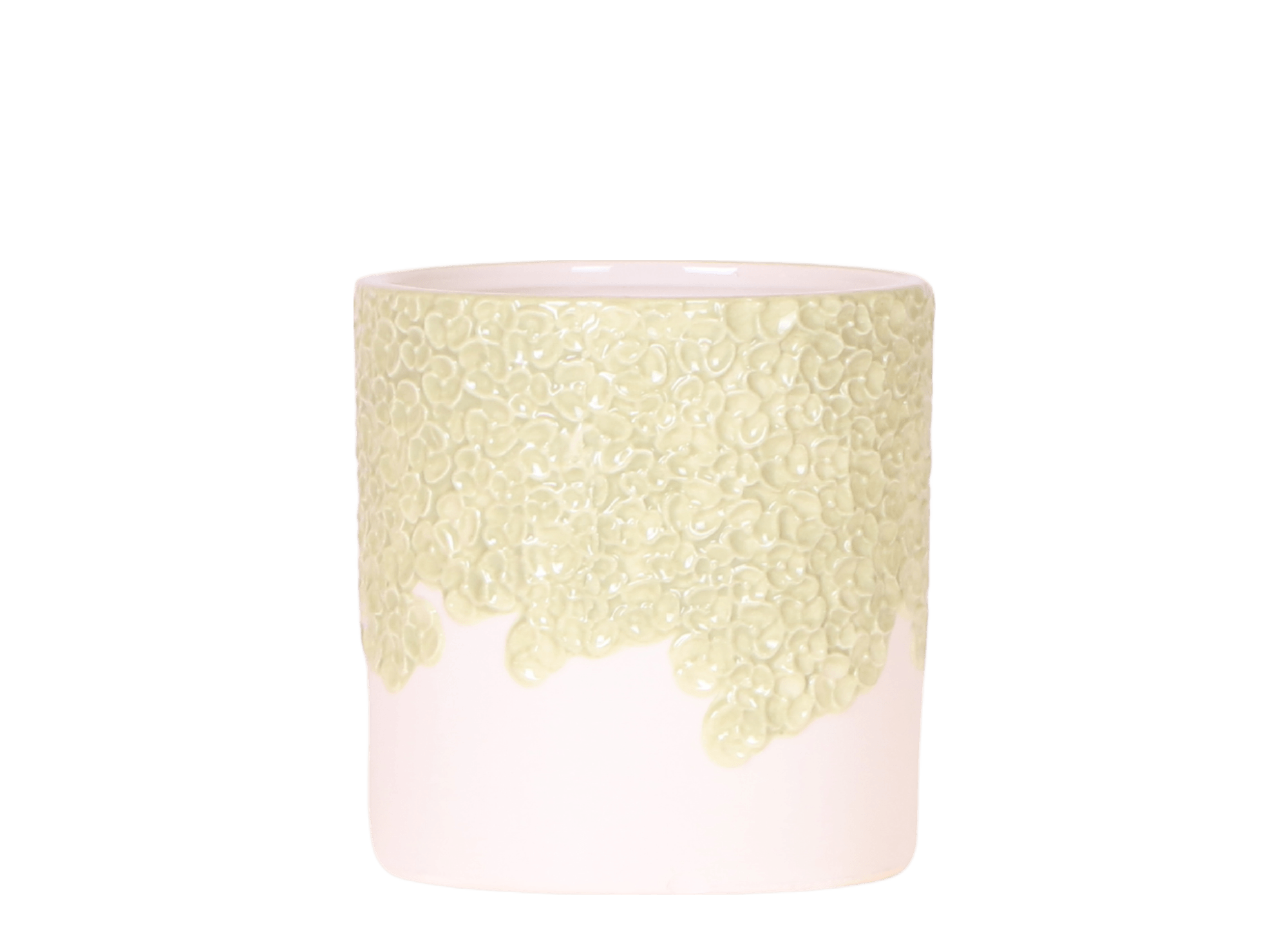 Ziertopf Bloom Green Ø9cm – Dekotopf in sanftem Grün mit Blütenrelief am Rand – kleiner Übertopf für Zimmerpflanzen, Ableger & Kräuter – Pot