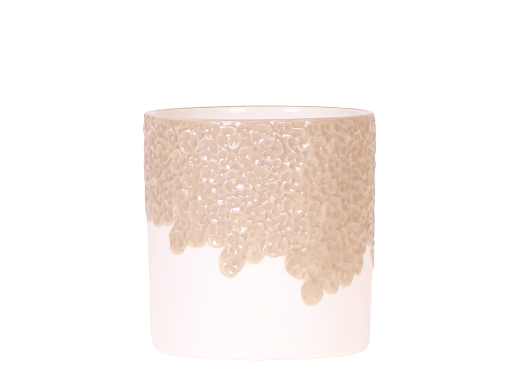 Ziertopf Bloom Sand Ø9cm – Dekotopf in Sandton mit Blütenrelief am Rand – kleiner Übertopf für Zimmerpflanzen, Ableger & Kräuter – Pot