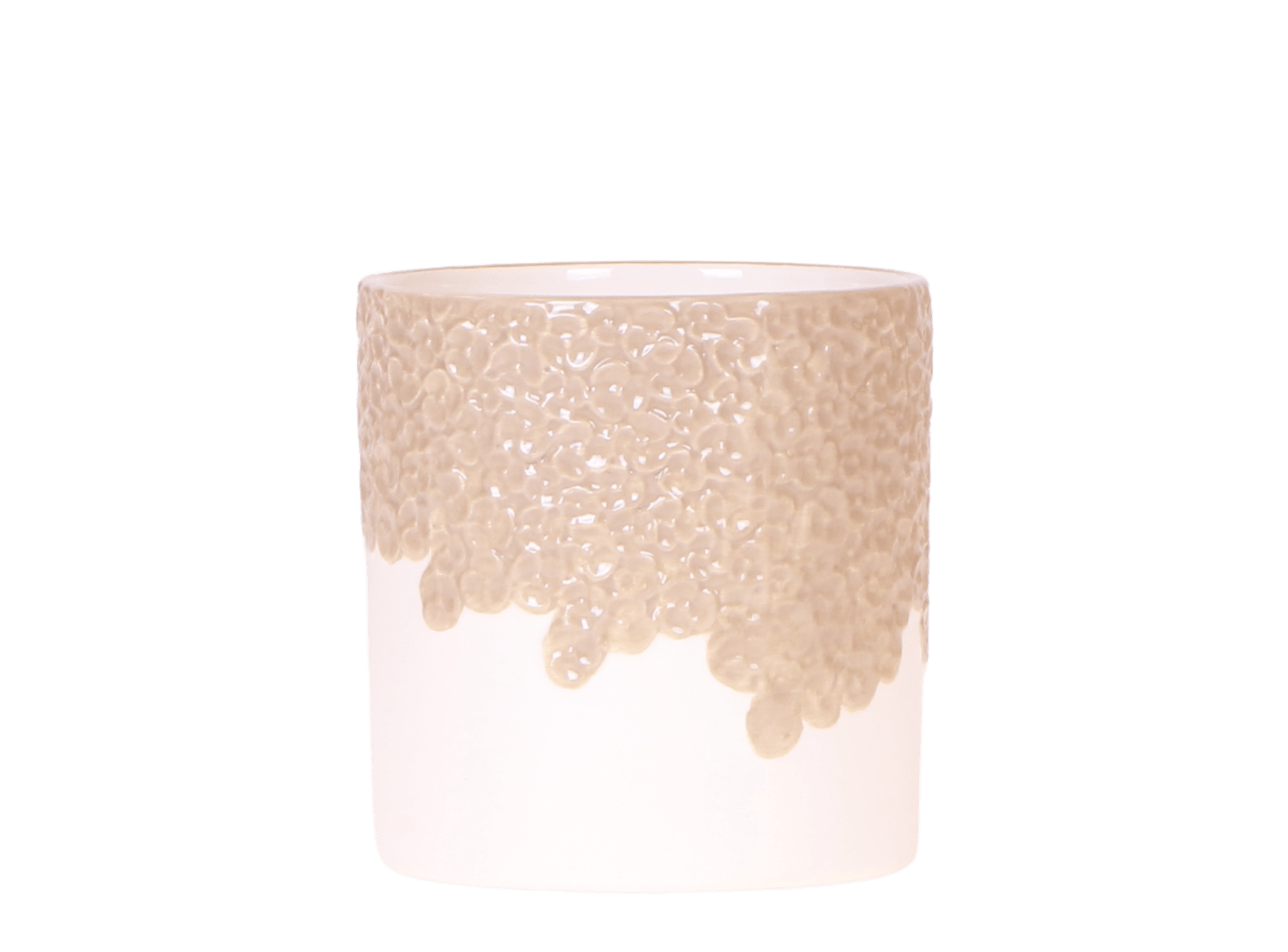 Ziertopf Bloom Sand Ø9cm – Dekotopf in Sandton mit Blütenrelief am Rand – kleiner Übertopf für Zimmerpflanzen, Ableger & Kräuter – Pot